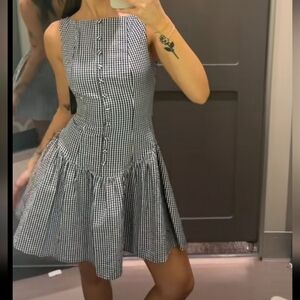 TARGET XXS NWT Women's Drop Waist Mini Ginham Navy Sundress - Wild Fable